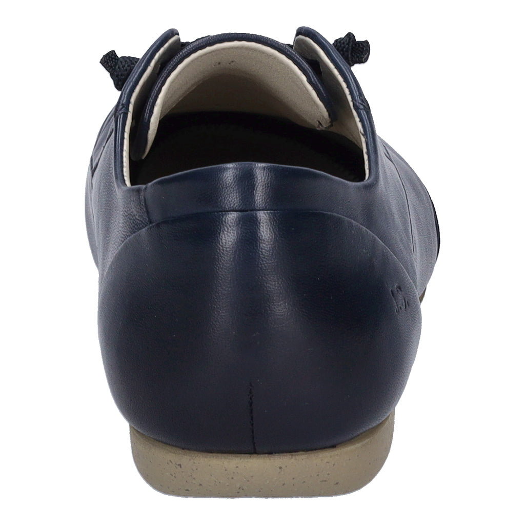 Josef Seibel Fiona 01 ladies navy leather lace-up shoes with arch support and adjustable fit, back view.