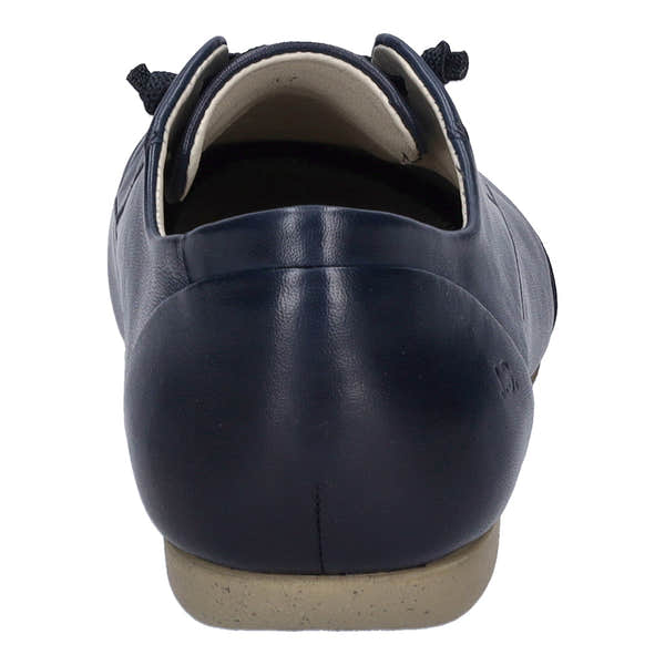 Josef Seibel Fiona 01 ladies navy leather lace-up shoes with arch support and adjustable fit, back view.