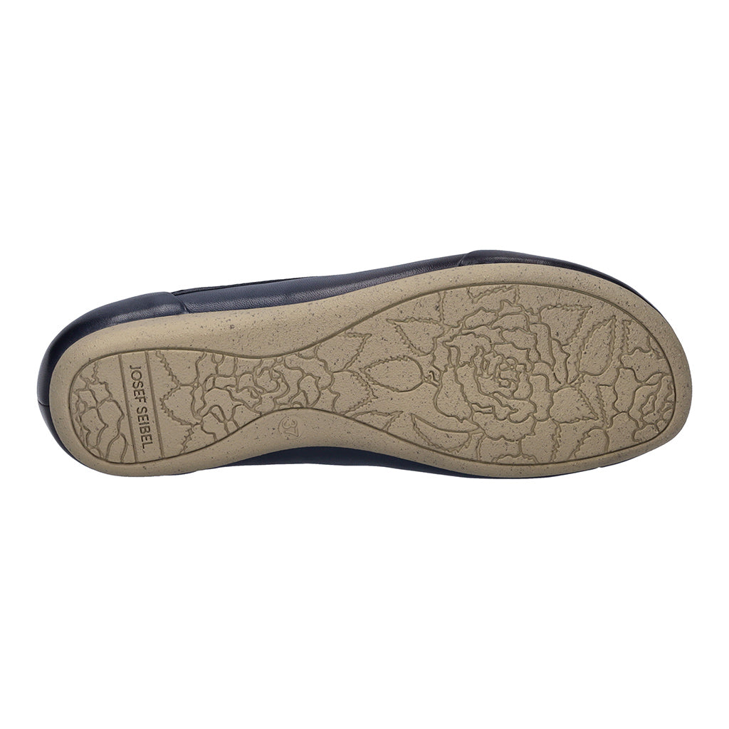 Josef Seibel Fiona 01 women's navy leather lace-up shoes with arch support, rubber outsole, floral pattern, and classic design.