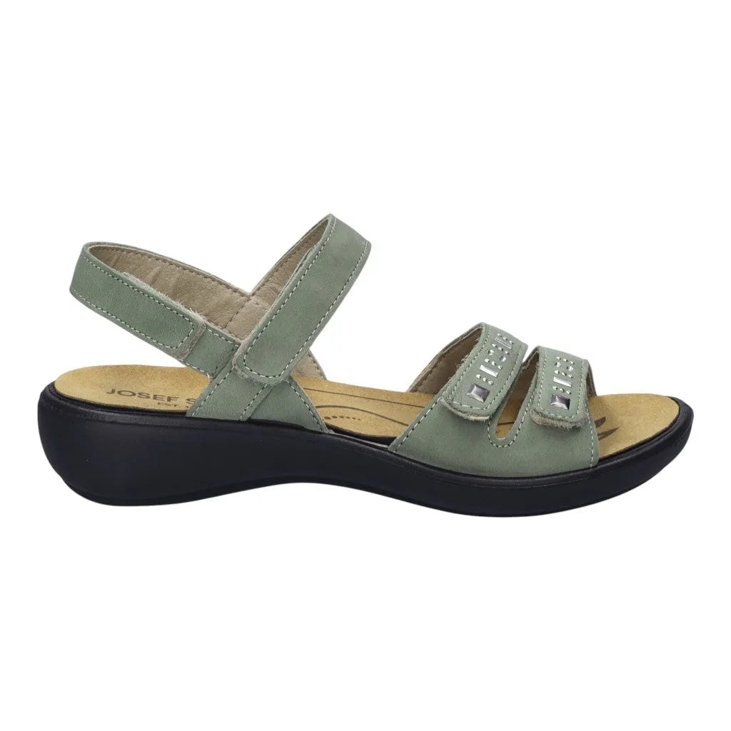 Josef Seibel Ibiza 86 women's mint leather touch-fastening sandals with adjustable straps and cushioned footbed.