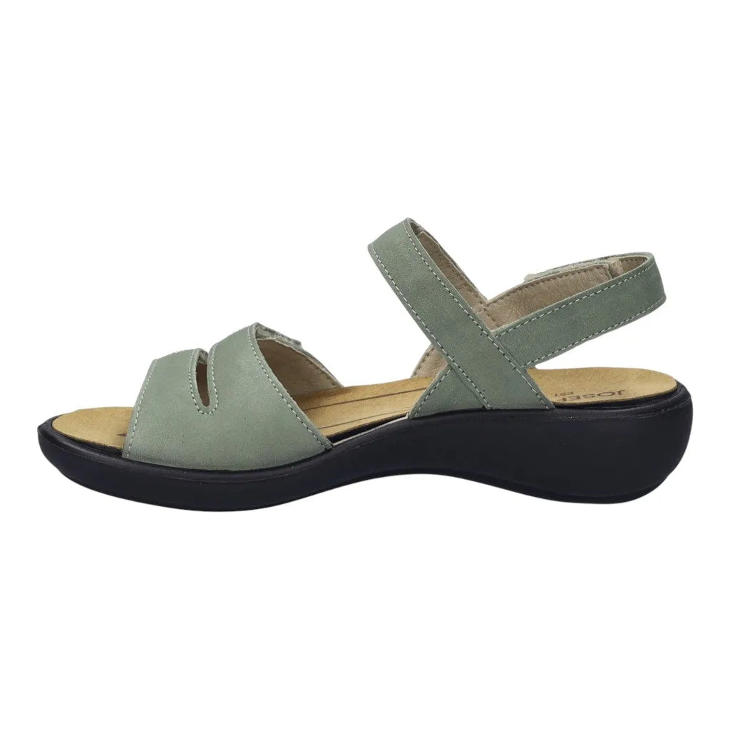 Josef Seibel Ibiza 86 women's mint leather sandals with touch fastening, cushioned insole, and low wedge sole.