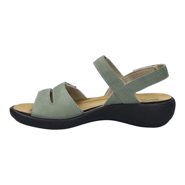 Josef Seibel Ibiza 86 women's mint leather sandals with touch fastening, cushioned insole, and low wedge sole.