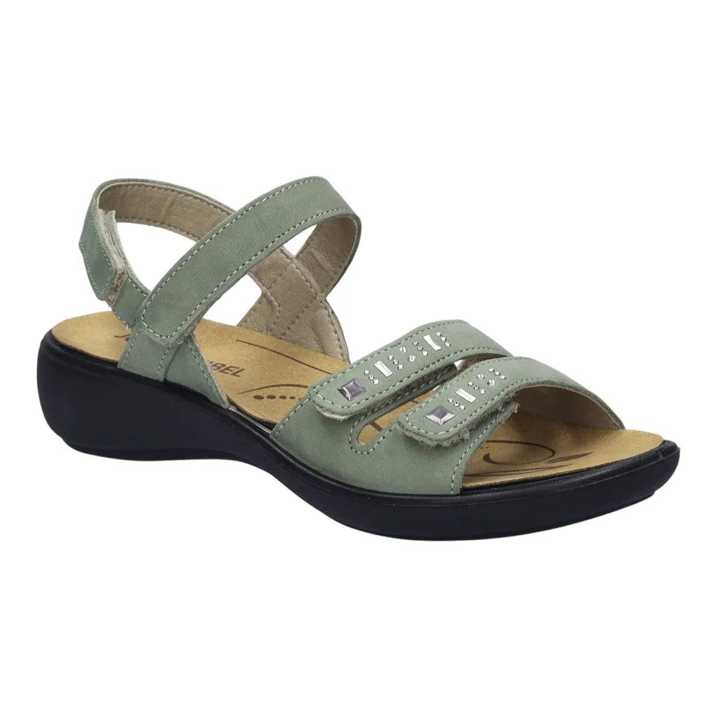 Josef Seibel Ibiza 86 ladies mint leather touch-fastening sandals with adjustable straps and a cushioned sole.