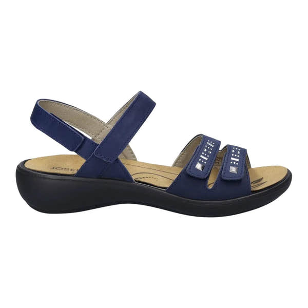 Josef Seibel Ibiza 86 ladies' ocean blue leather sandals with touch-fastening straps and a cushioned sole.