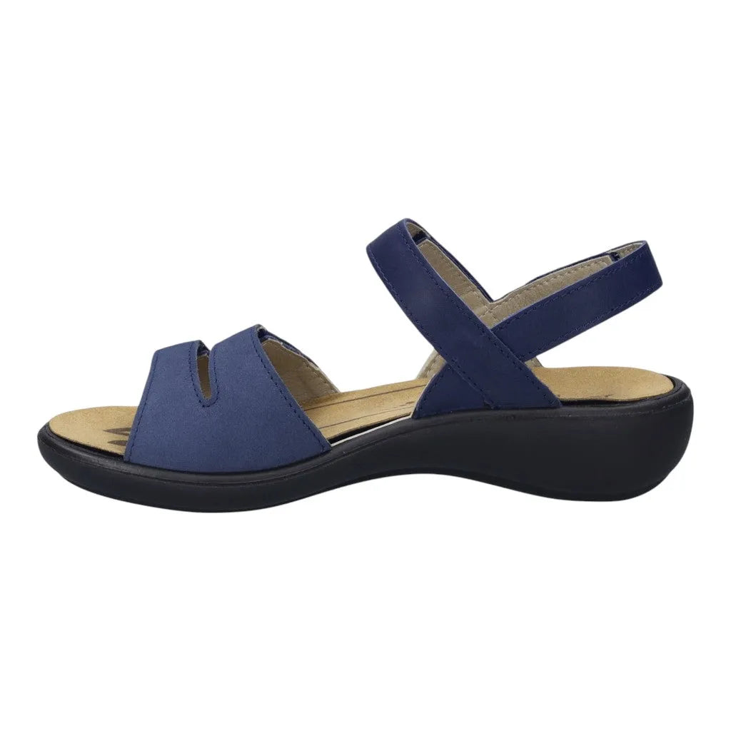 Josef Seibel Ibiza 86 women's touch fastening sandals with navy ocean leather straps and a black cushioned sole.