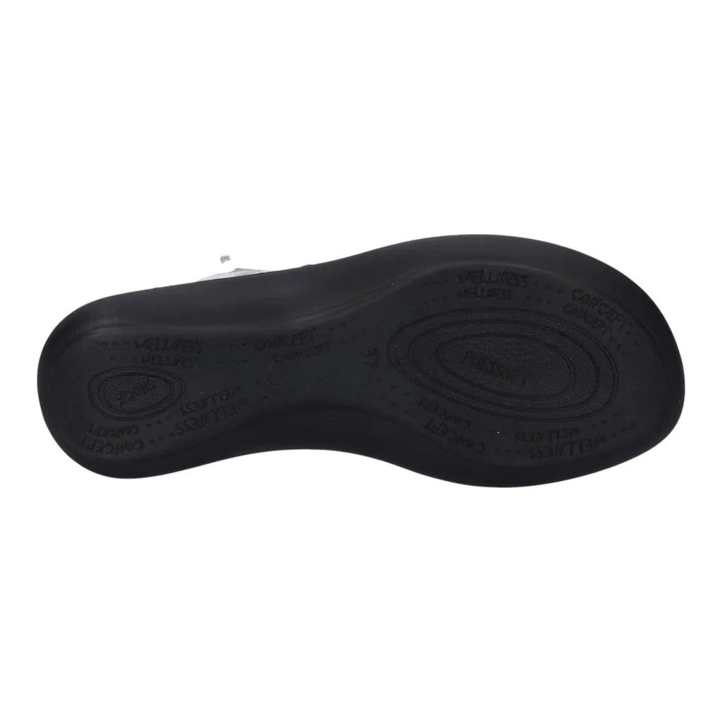 Black leather touch-fastening sandals with cushioned sole, designed for comfort and style.