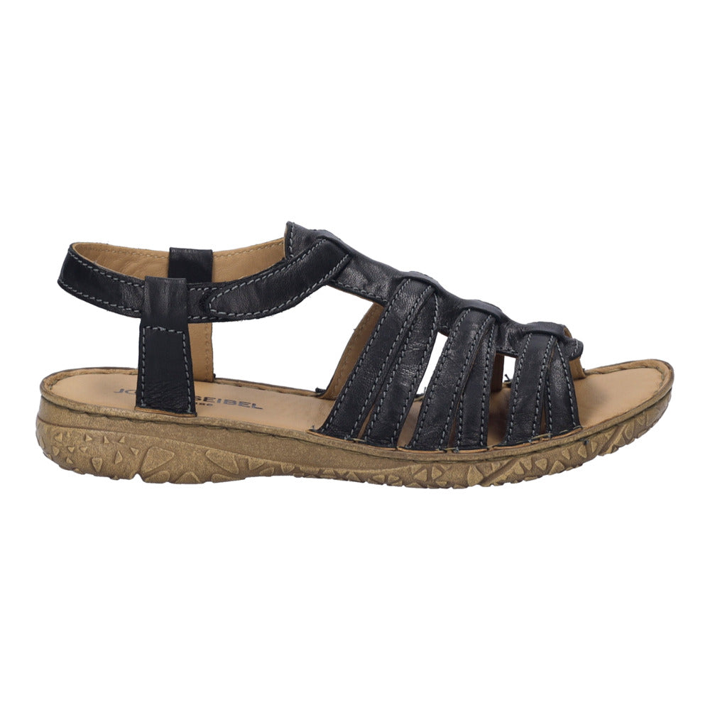 Josef Seibel Ivy 02 ladies black leather touch fastening sandals with open toe, cushioned insole, and durable rubber sole.