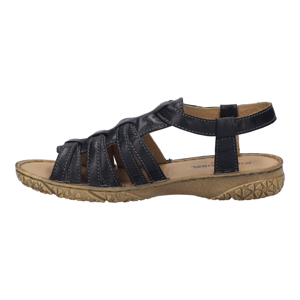 Josef Seibel Ivy 02 women's black leather touch-fastening sandals with strappy design and textured rubber sole.