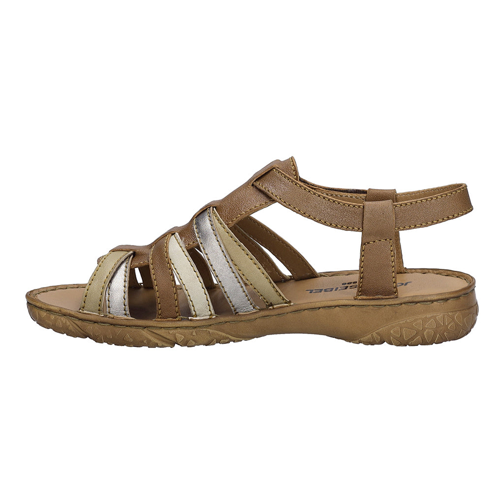 Josef Seibel Ivy 02 women's multi-color leather sandal with touch-fastening straps in chestnut and beige.