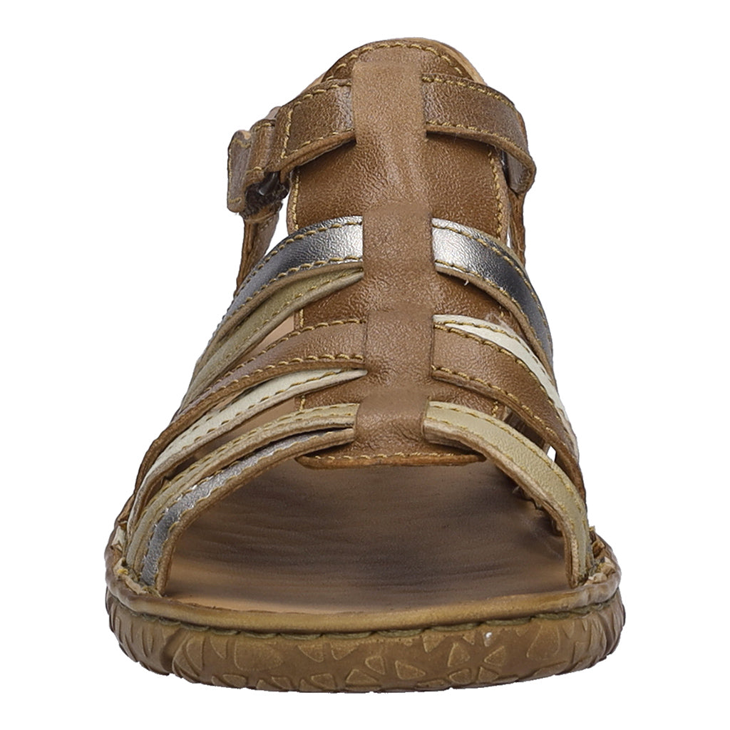 Josef Seibel Ivy 02 Ladies Castagne brown multi leather touch fastening sandal, open-toe design with multiple straps and cushioned sole.