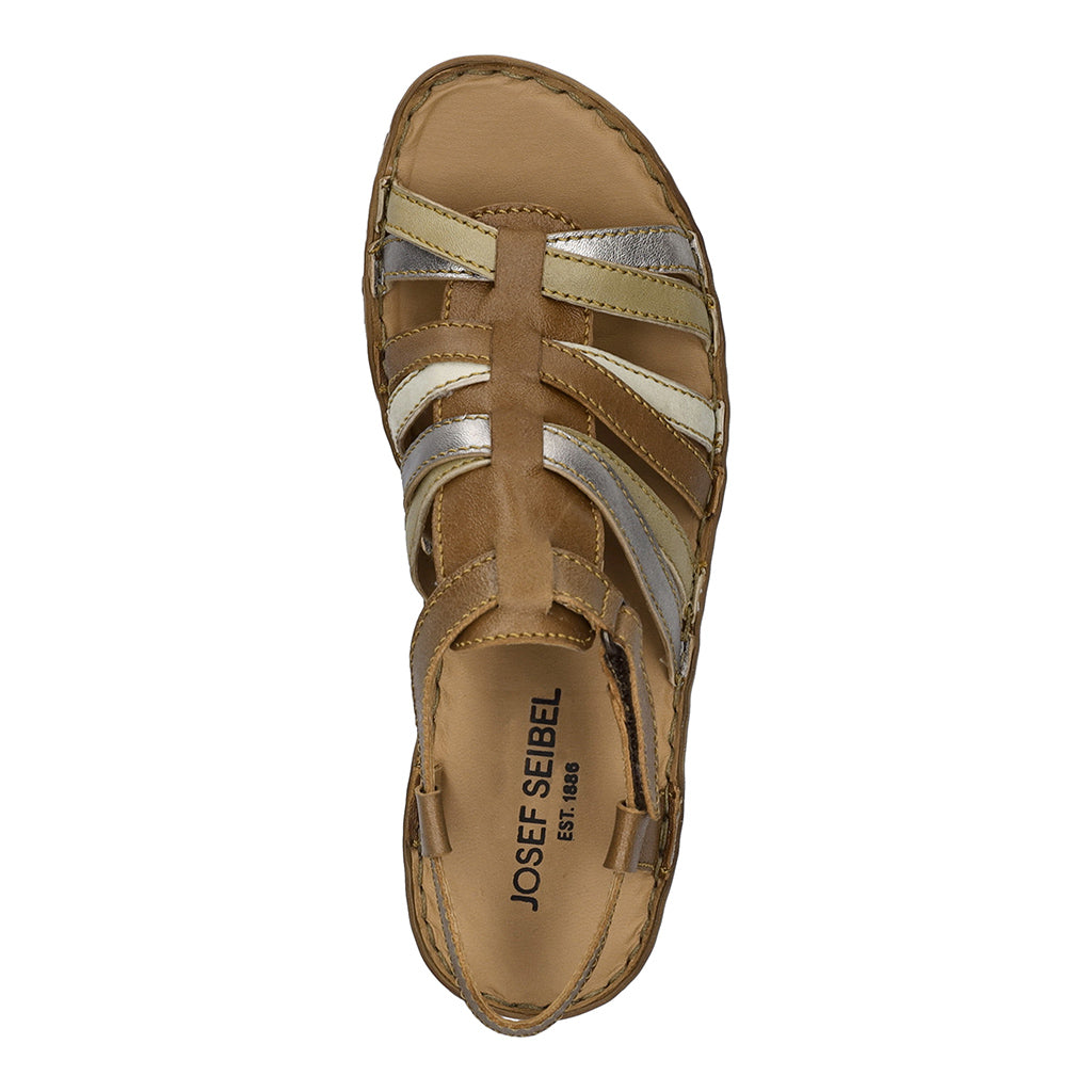 Josef Seibel Ivy 02 ladies multi-color leather sandals with touch fastening, in castagne brown.