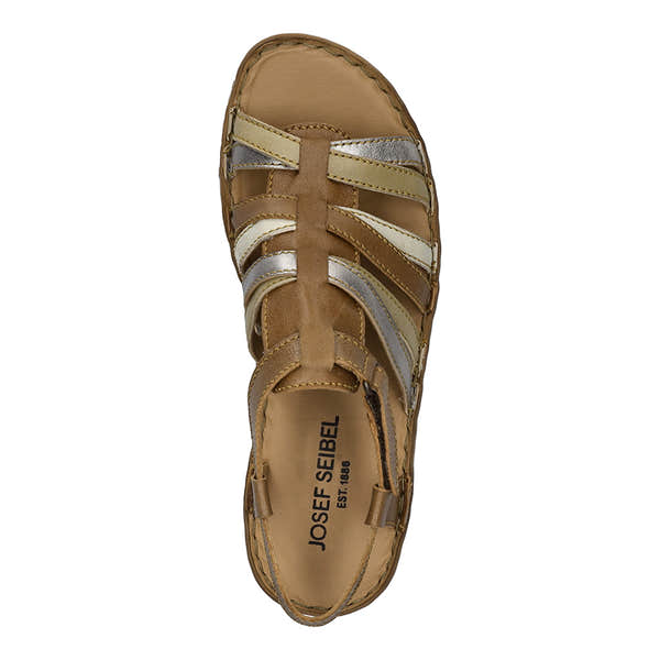 Josef Seibel Ivy 02 ladies multi-color leather sandals with touch fastening, in castagne brown.