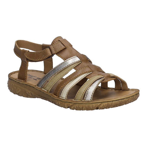 Josef Seibel Ivy 02 women's brown multi-strap leather sandals with touch fastening, cushioned sole, and ergonomic design.