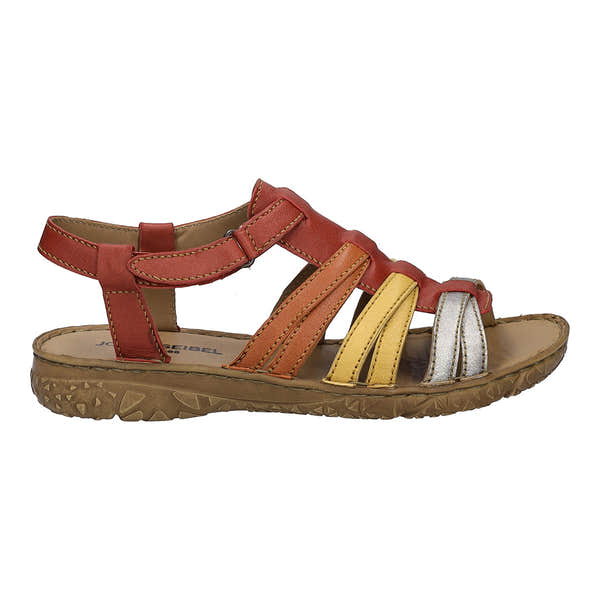 Josef Seibel Ivy 02 ladies red multi leather touch fastening sandals with multicolor straps and cushioned sole.