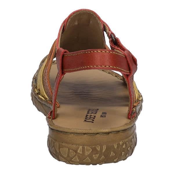 Josef Seibel Ivy 02 women's red multi leather touch fastening sandals with cushioned insole and textured rubber sole.