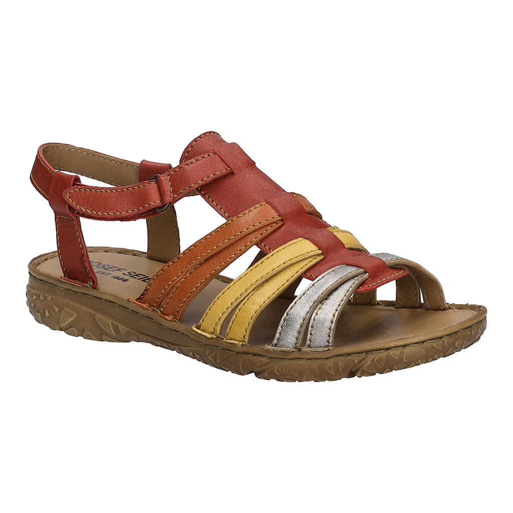 Josef Seibel Ivy 02 women's red multi leather sandals with touch fastenings and cushioned sole.