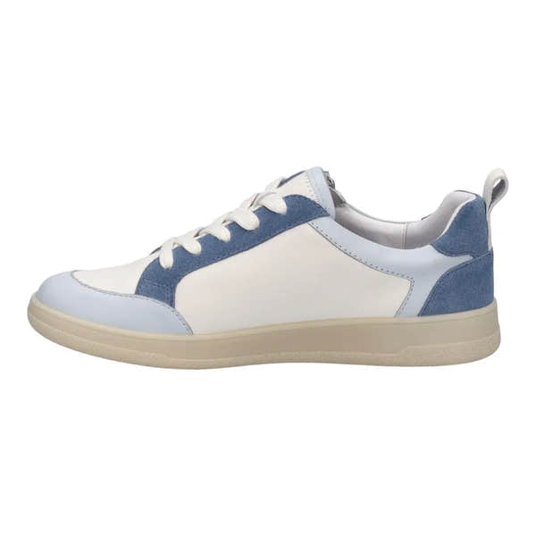 Josef Seibel Jade 05 ladies ice blue multi leather lace-up trainers with white and blue panels, beige sole, and pull tab.