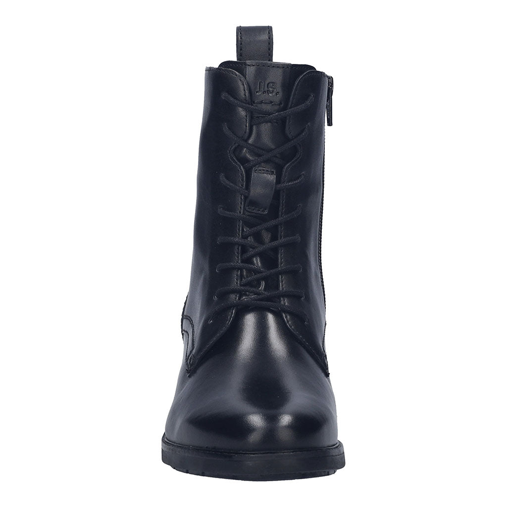 Josef Seibel Kate 50 women's black leather waterproof ankle boots with zipper, lace-up design, arch support, and grip sole.