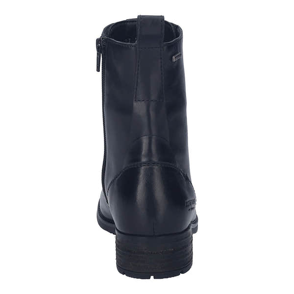 Josef Seibel Kate 50 women's black leather waterproof ankle boots with zip, lace-up design, arch support, and sturdy heel.