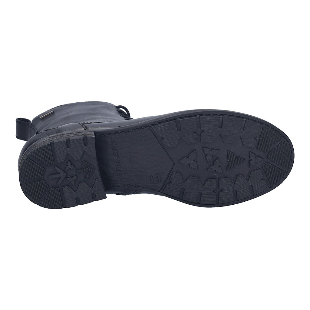 Josef Seibel Kate 50 women's black waterproof leather ankle boots with zip, lace-up design, arch support, and rugged sole.