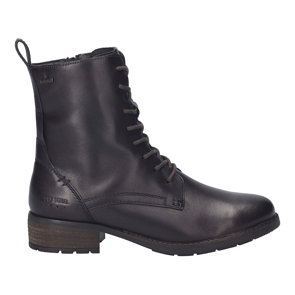 Josef Seibel Kate 50 Women's brown leather waterproof ankle boots with lace-up and zipper, arch support, and low block heel.