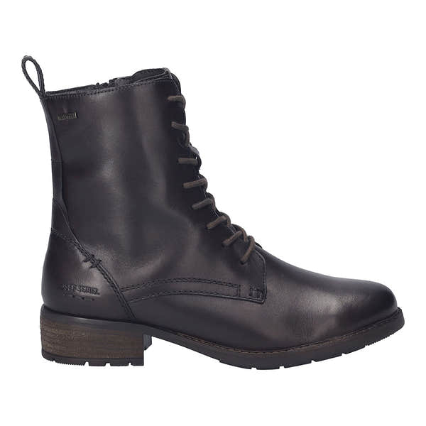 Josef Seibel Kate 50 Women's brown leather waterproof ankle boots with lace-up and zipper, arch support, and low block heel.