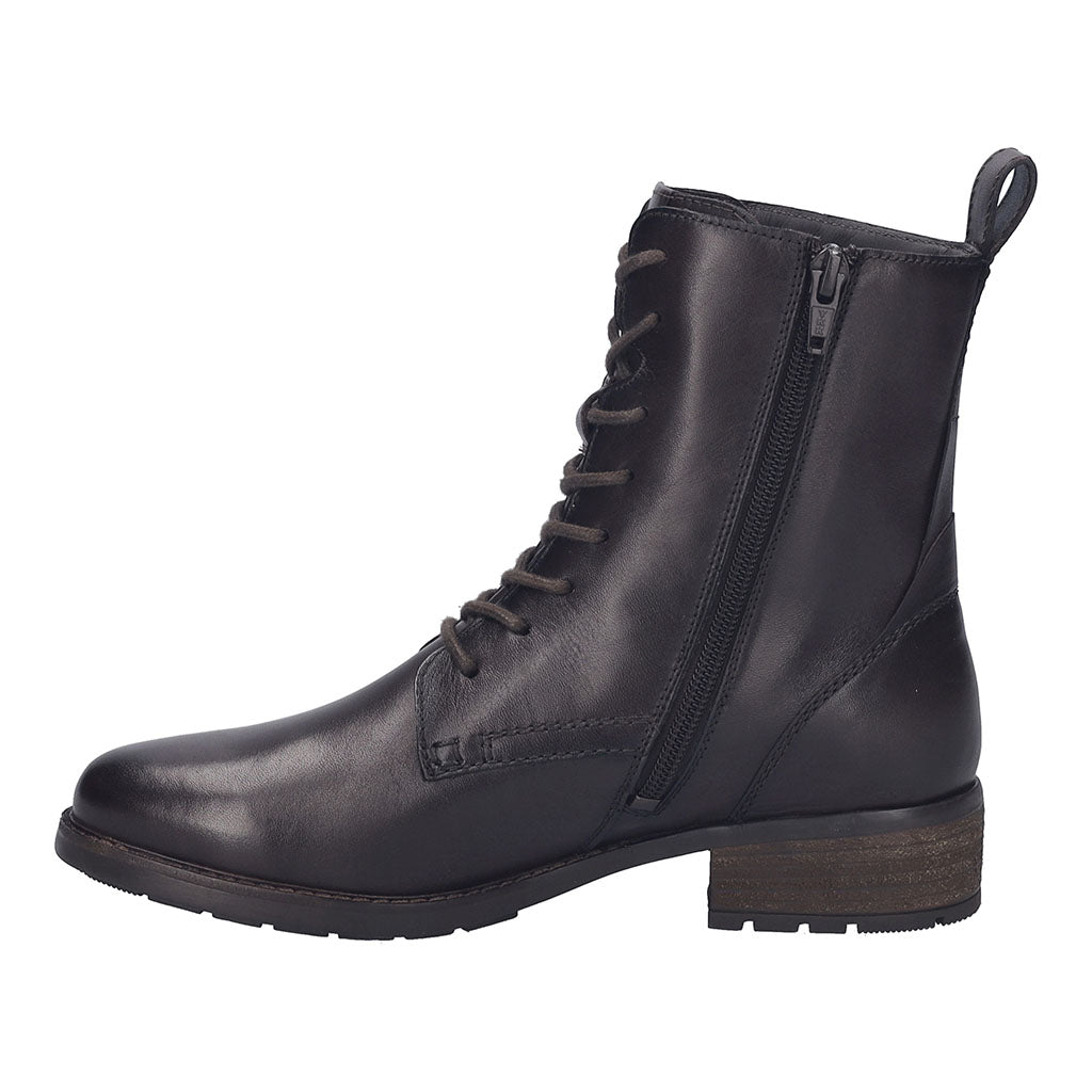Josef Seibel Kate 50 women's brown leather waterproof ankle boots with zip and lace closure, arch support, and rubber outsole.
