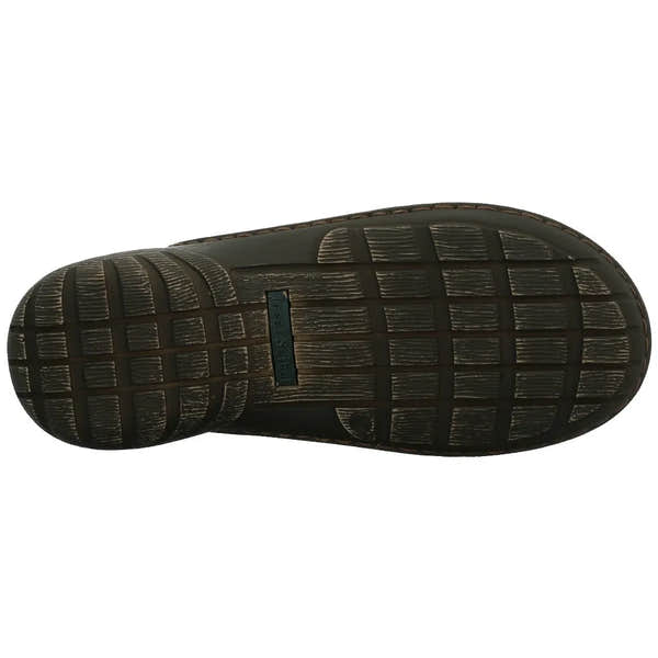 Josef Seibel Logan 38 men's brown leather slip-on mule with arch support and textured rubber sole.