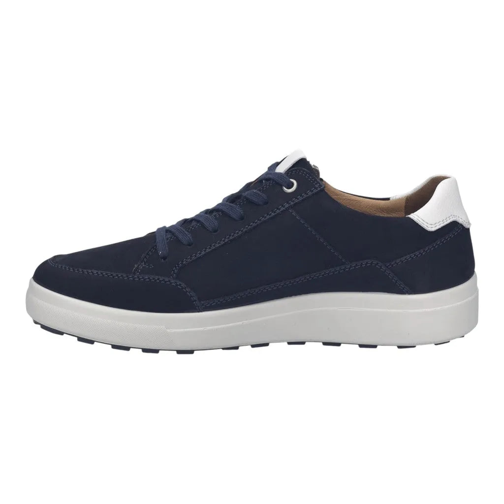 Josef Seibel Maddox 07 men's navy leather lace-up shoes with white sole and contrasting heel tab.