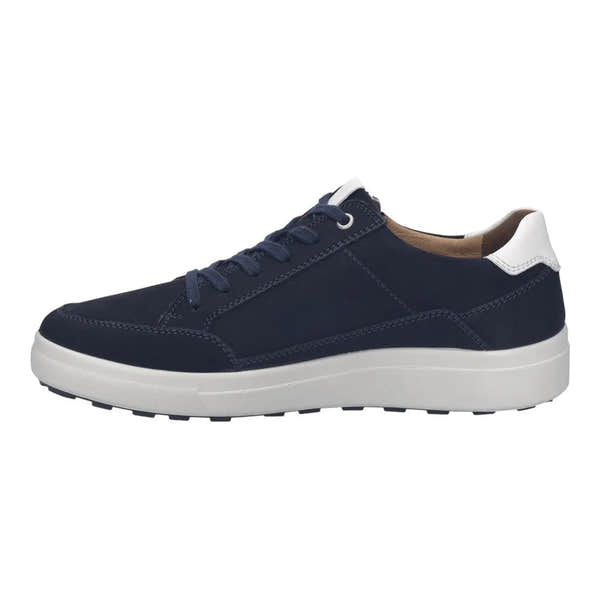 Josef Seibel Maddox 07 men's navy leather lace-up shoes with white sole and contrasting heel tab.