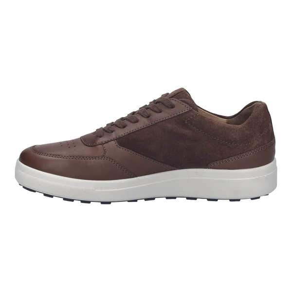 Josef Seibel Maddox 11 men's brown leather lace-up shoes with suede accents and white rubber sole.