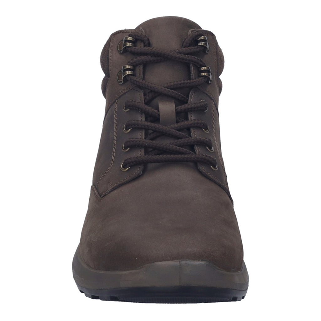Josef Seibel Marley 53 men's brown waterproof leather ankle lace-up boots with rugged outsole and padded collar.