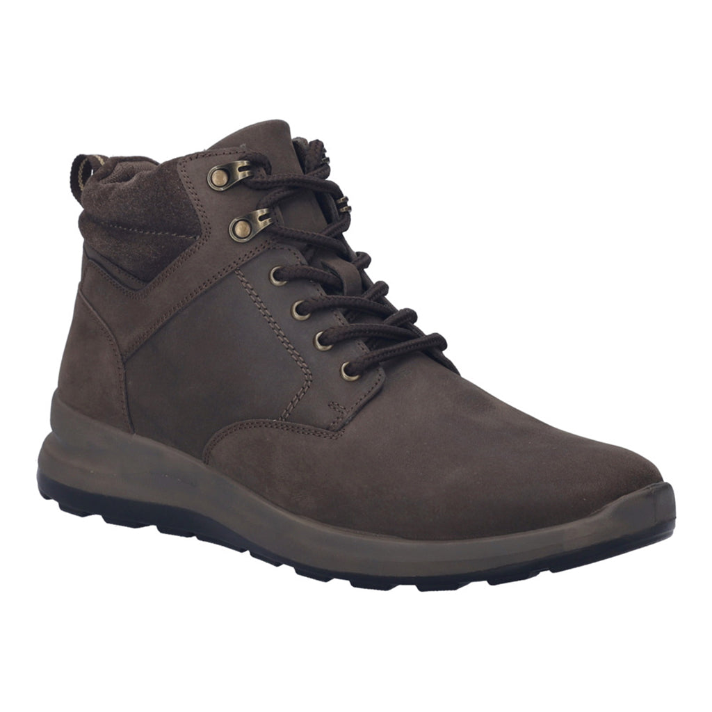 Josef Seibel Marley 53 men's brown waterproof leather ankle lace-up boots with padded collar and rugged sole.