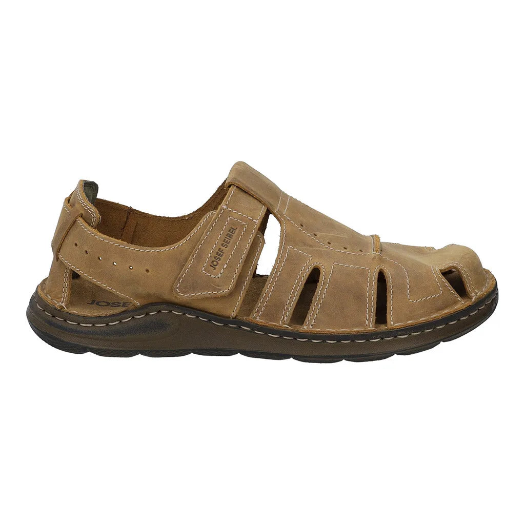 Josef Seibel Maverick 01 men's castagne brown leather sandal with arch support and touch fastening straps.