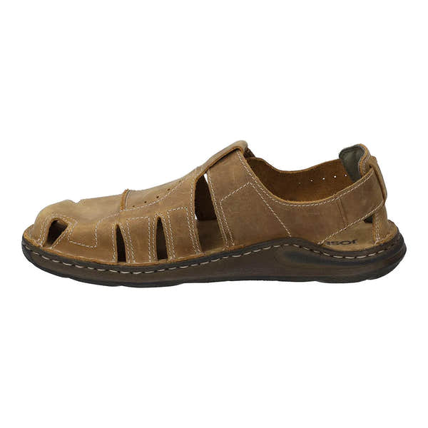 Josef Seibel Maverick 01 men's castagne brown leather sandal with arch support, touch fastening, and open toe design.