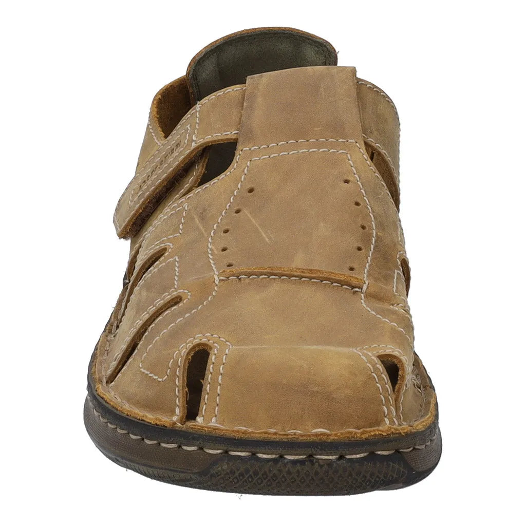 Josef Seibel Maverick 01 men's castagne brown leather slip-on sandal with arch support and touch fastening strap.