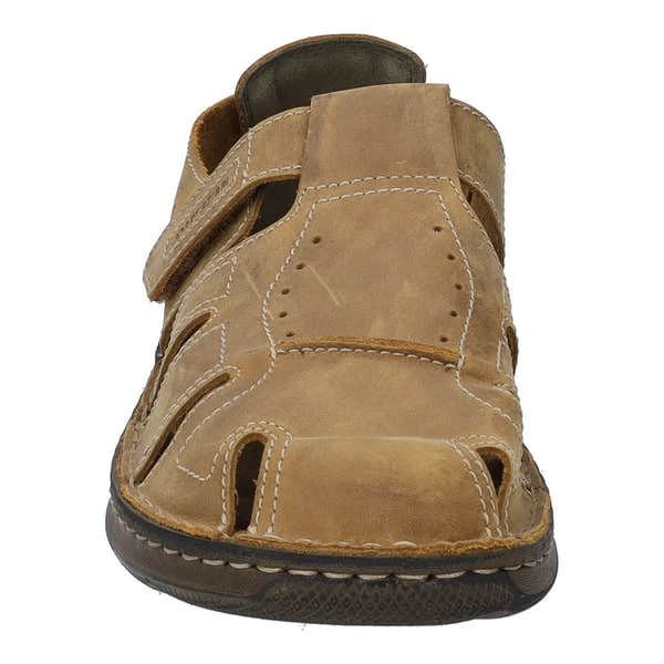 Josef Seibel Maverick 01 men's castagne brown leather slip-on sandal with arch support and touch fastening strap.