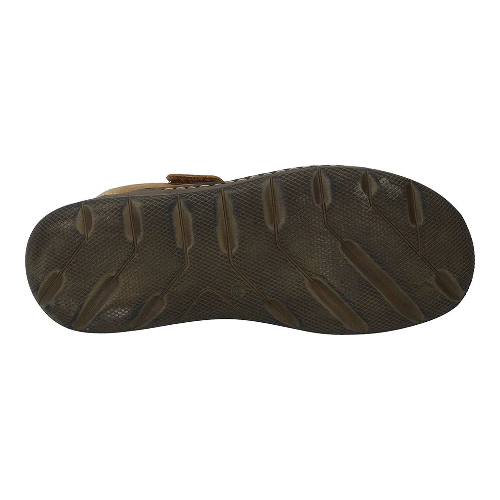 Josef Seibel Maverick 01 men's brown leather sandal with arch support, touch fastening, and durable rubber sole.