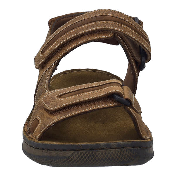 Josef Seibel Maverick 23 men's cognac leather arch support sandal with touch fastening straps.