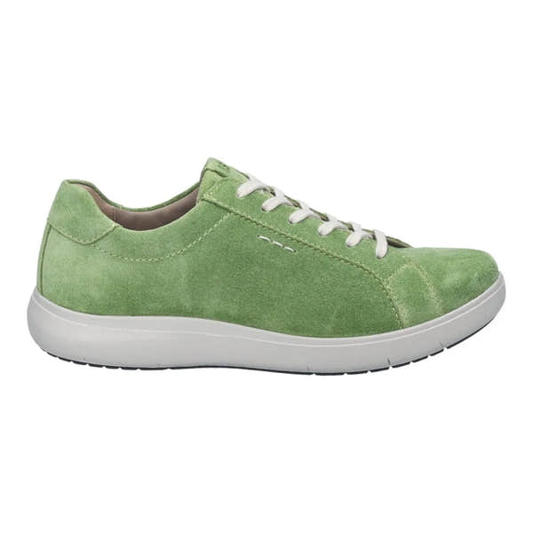Josef Seibel Megan 07 women's green nubuck lace-up trainers with arch support and white rubber sole.