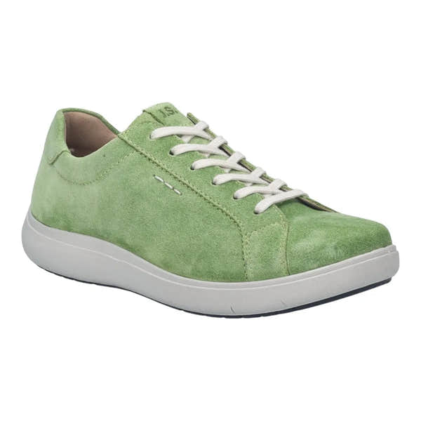 Josef Seibel Megan 07 women's green nubuck lace-up trainers with arch support and white sole.