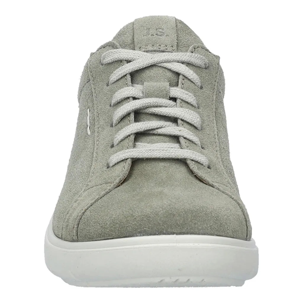 Josef Seibel Megan 07 Ladies Reed Green Leather Lace-Up Trainers with arch support and white sole.