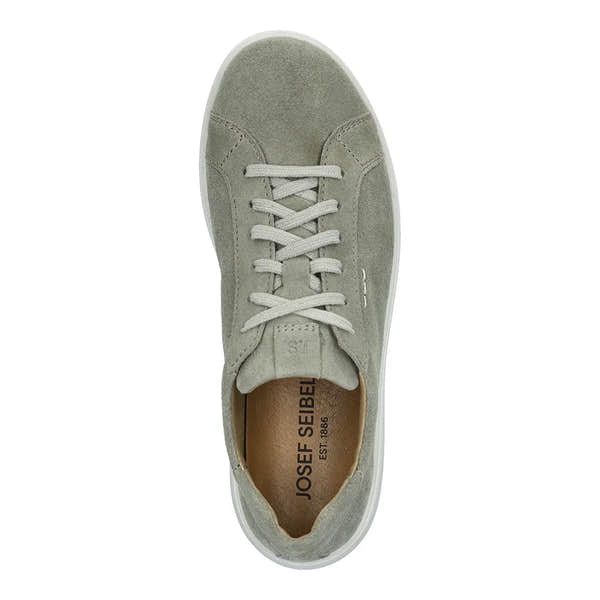 Josef Seibel Megan 07 ladies reed green leather lace-up trainers with arch support and casual design.
