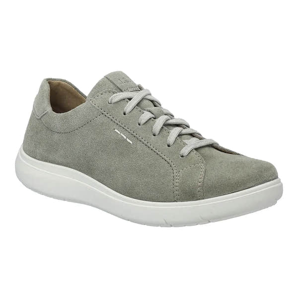 Josef Seibel Megan 07 women's green leather lace-up trainers with arch support and white rubber sole.