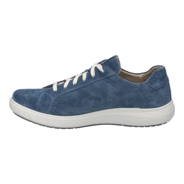 Josef Seibel Megan 07 Ladies Shark Blue Leather Lace-Up Trainers with arch support and casual style.
