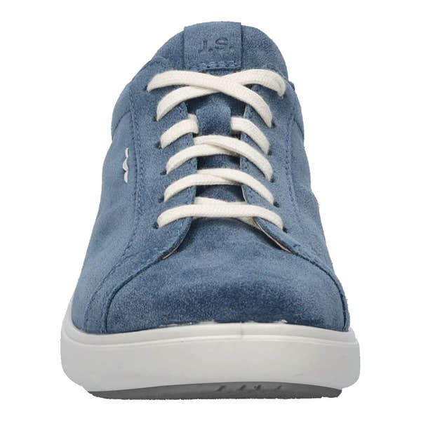 Josef Seibel Megan 07 Ladies Shark Blue Leather Lace-Up Trainers with arch support and white rubber soles.