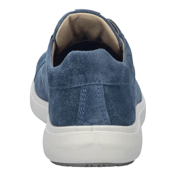 Josef Seibel Megan 07 women's shark blue leather trainers with arch support and lace-up design, cushioned interior, and white sole.