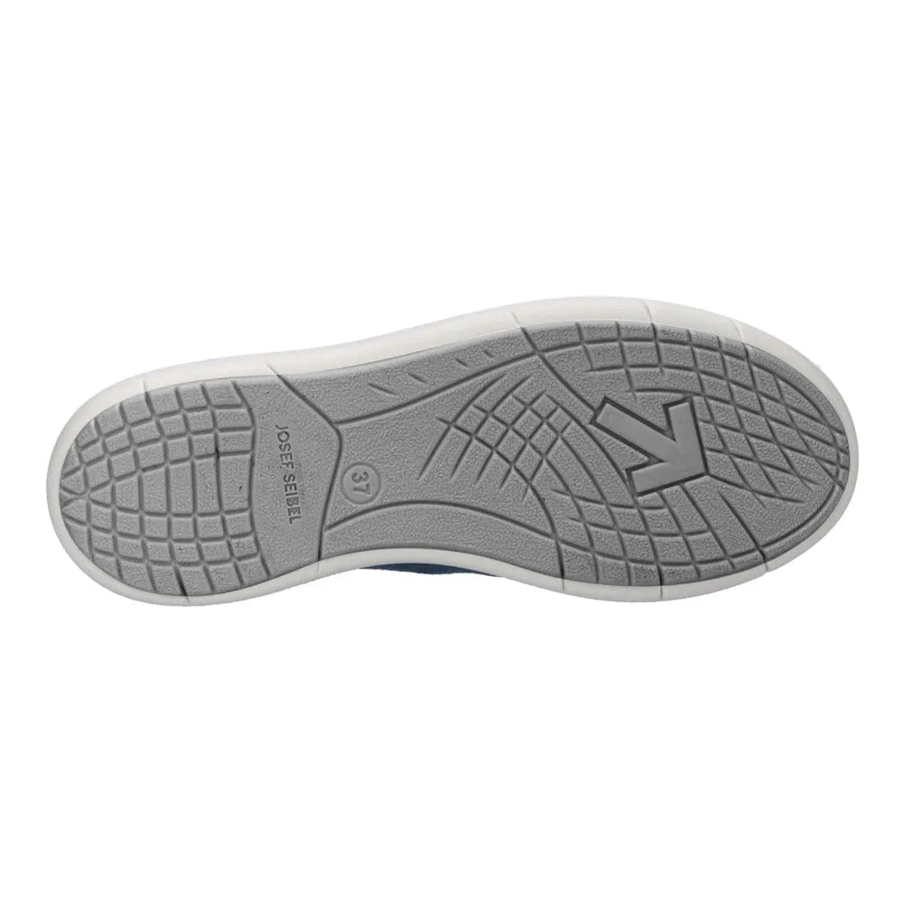 Josef Seibel Megan 07 Ladies Shark Blue Leather Trainers with arch support and lace-up design, featuring a grey rubber sole.