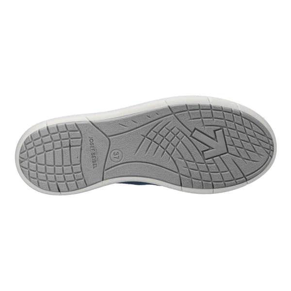 Josef Seibel Megan 07 Ladies Shark Blue Leather Trainers with arch support and lace-up design, featuring a grey rubber sole.