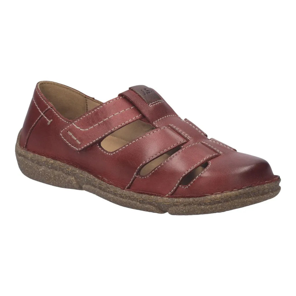 Josef Seibel Neele 43 Ladies Bordeaux Leather Touch Fastening Sandals with open toe and cushioned sole.